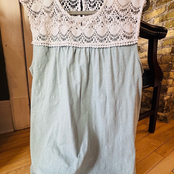 Suzanne Betro Tops - Suzanne Betro Lace Yoke Sleeveless Blouse - Mint Green